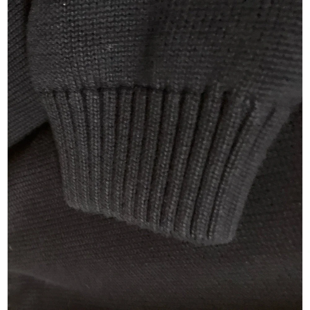 Mens Large LL Bean Cotton Knit 1/4 Zip Navy Sweater Heavy Weight Fully Lined